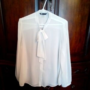 Black Label Elegant White Blouse with Ribbon Neck Tie